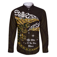 New Zealand Matariki Family Matching Short Sleeve Bodycon Dress and Hawaiian Shirt Maori New Year Silver Fern And Lizard - Gold LT14 Dad's Shirt - Long Sleeve Gold - Polynesian Pride