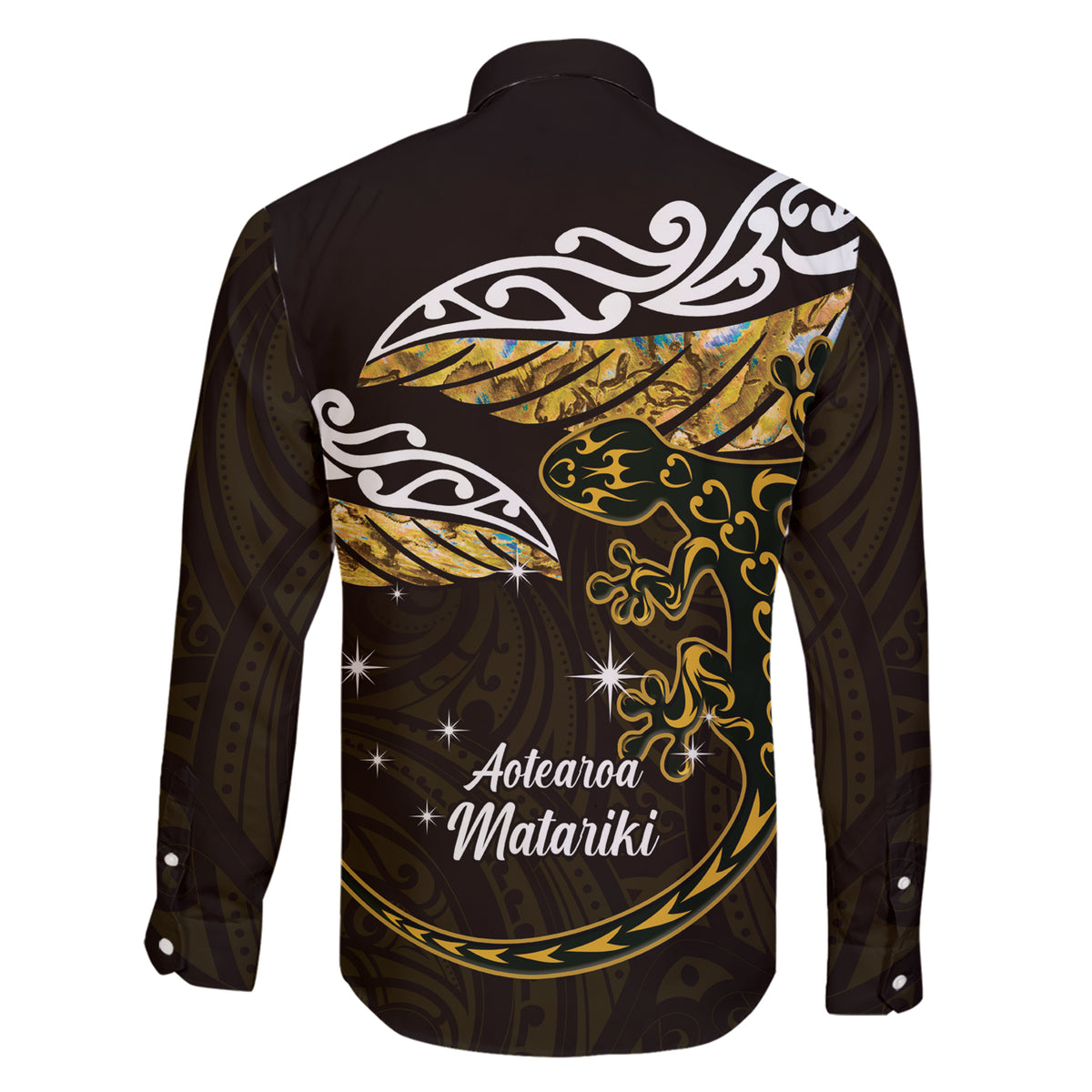 New Zealand Matariki Family Matching Short Sleeve Bodycon Dress and Hawaiian Shirt Maori New Year Silver Fern And Lizard - Gold LT14 - Polynesian Pride
