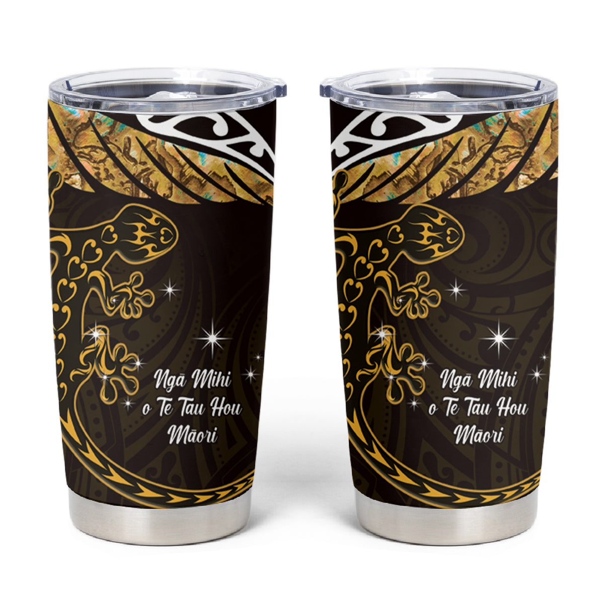 New Zealand Matariki Tumbler Cup Maori New Year Silver Fern And Lizard - Gold