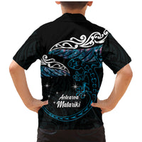 New Zealand Matariki Family Matching Mermaid Dress and Hawaiian Shirt Maori New Year Silver Fern And Lizard - Turquosie