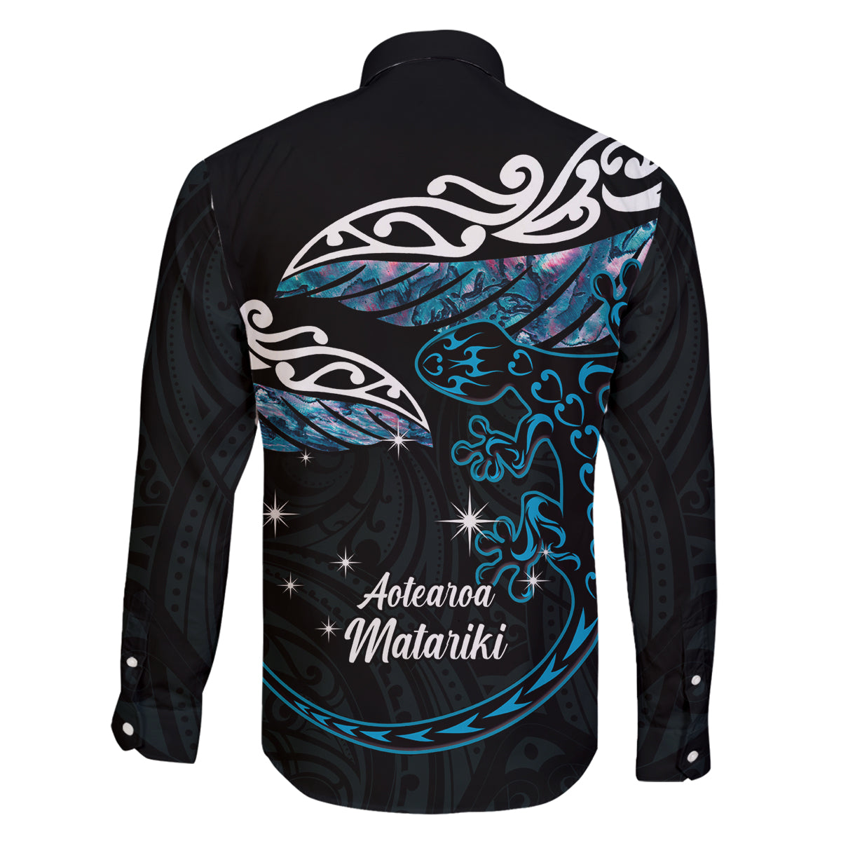 New Zealand Matariki Family Matching Puletasi and Hawaiian Shirt Maori New Year Silver Fern And Lizard - Turquosie LT14 - Polynesian Pride
