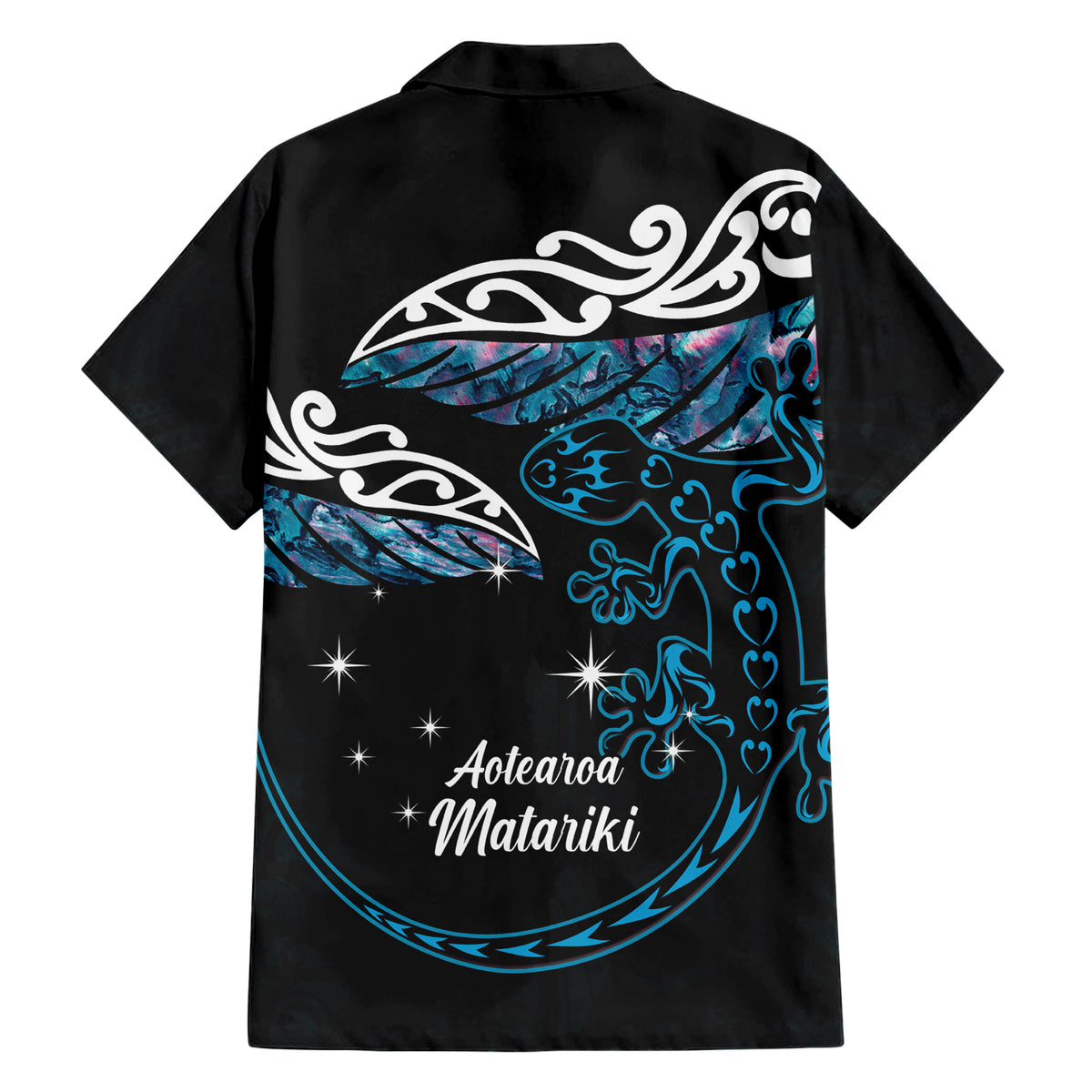 New Zealand Matariki Family Matching Short Sleeve Bodycon Dress and Hawaiian Shirt Maori New Year Silver Fern And Lizard - Turquosie LT14 - Polynesian Pride