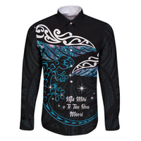 New Zealand Matariki Family Matching Short Sleeve Bodycon Dress and Hawaiian Shirt Maori New Year Silver Fern And Lizard - Turquosie LT14 Dad's Shirt - Long Sleeve Turquoise - Polynesian Pride