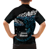 New Zealand Matariki Family Matching Summer Maxi Dress and Hawaiian Shirt Maori New Year Silver Fern And Lizard - Turquosie