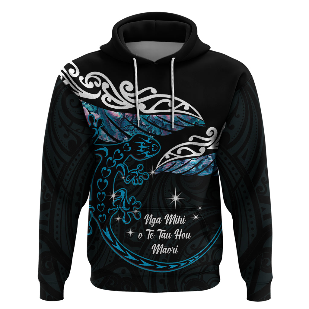 New Zealand Matariki Hoodie Maori New Year Silver Fern And Lizard - Turquosie