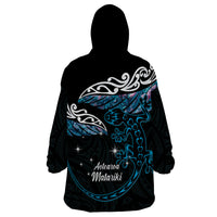 New Zealand Matariki Wearable Blanket Hoodie Maori New Year Silver Fern And Lizard - Turquosie