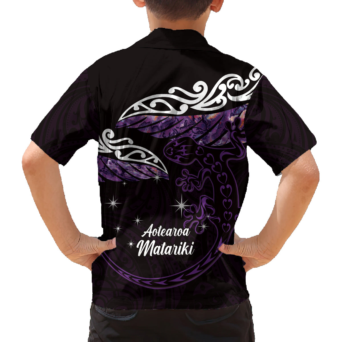 New Zealand Matariki Family Matching Long Sleeve Bodycon Dress and Hawaiian Shirt Maori New Year Silver Fern And Lizard - Purple LT14 - Polynesian Pride