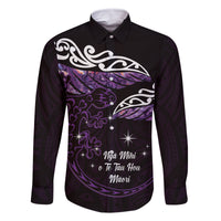 New Zealand Matariki Family Matching Long Sleeve Bodycon Dress and Hawaiian Shirt Maori New Year Silver Fern And Lizard - Purple LT14 Dad's Shirt - Long Sleeve Purple - Polynesian Pride