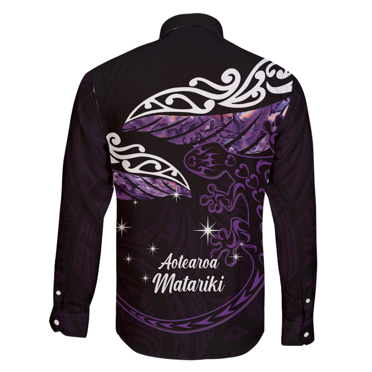 New Zealand Matariki Family Matching Short Sleeve Bodycon Dress and Hawaiian Shirt Maori New Year Silver Fern And Lizard - Purple LT14 - Polynesian Pride