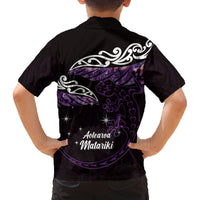 New Zealand Matariki Family Matching Tank Maxi Dress and Hawaiian Shirt Maori New Year Silver Fern And Lizard - Purple