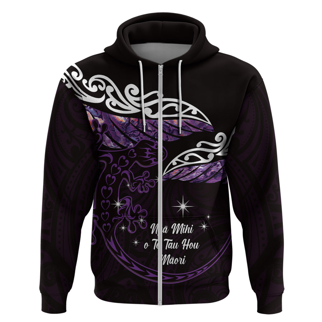 New Zealand Matariki Hoodie Maori New Year Silver Fern And Lizard - Purple