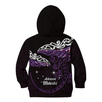 New Zealand Matariki Kid Hoodie Maori New Year Silver Fern And Lizard - Purple