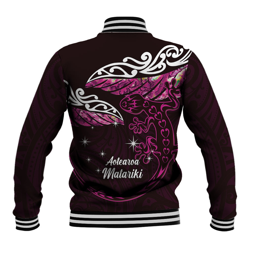 New Zealand Matariki Baseball Jacket Maori New Year Silver Fern And Lizard - Pink