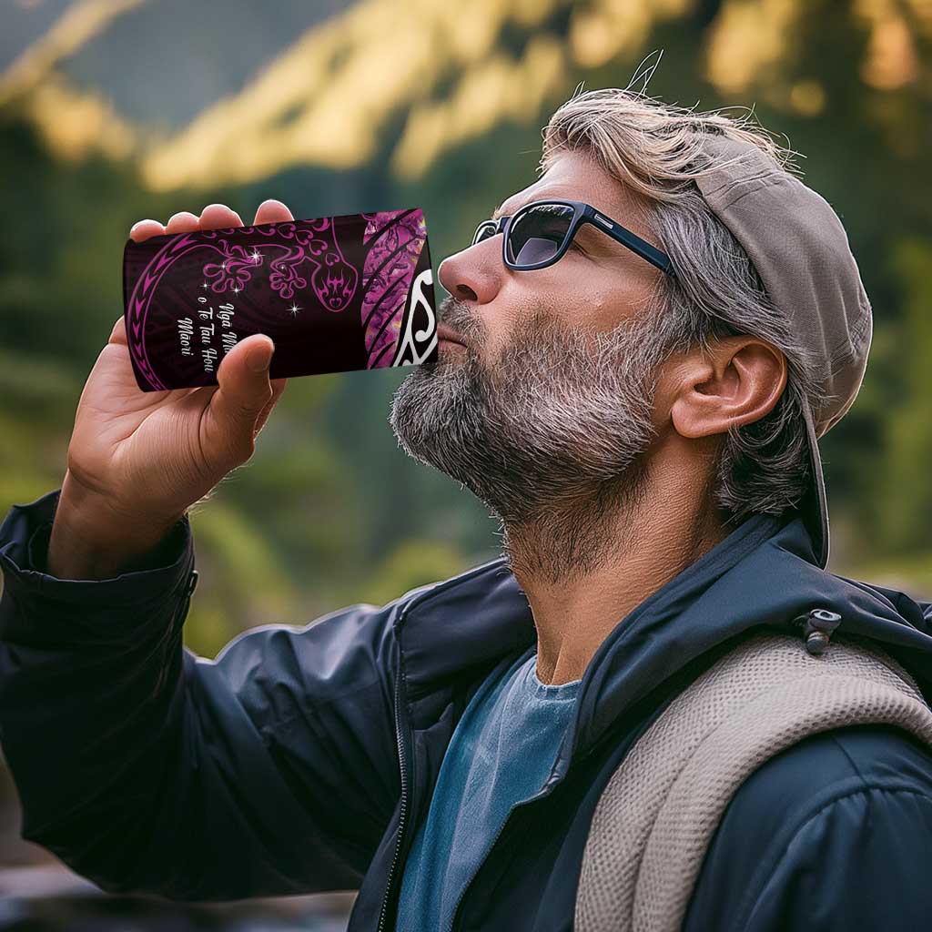 New Zealand Matariki 4 in 1 Can Cooler Tumbler Maori New Year Silver Fern And Lizard - Pink