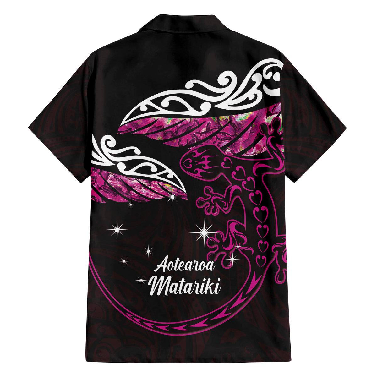New Zealand Matariki Family Matching Long Sleeve Bodycon Dress and Hawaiian Shirt Maori New Year Silver Fern And Lizard - Pink LT14 - Polynesian Pride