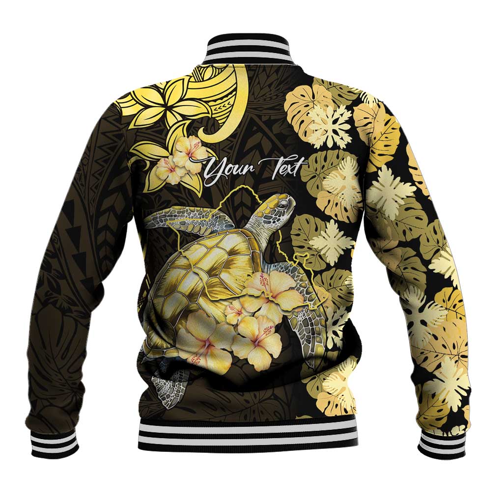 Personalised Aloha Hawaii Oahu Island Baseball Jacket Gathering Place Sea Turtle Ilima Flowers