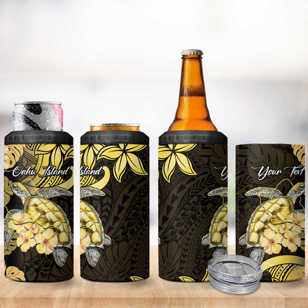 Personalised Aloha Hawaii Oahu Island 4 in 1 Can Cooler Tumbler Gathering Place Sea Turtle Ilima Flowers