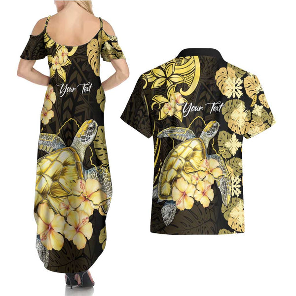 Hawaiian Muumuu Dress and Aloha Shirt Couple Matching Bundle - Hibiscus Peach