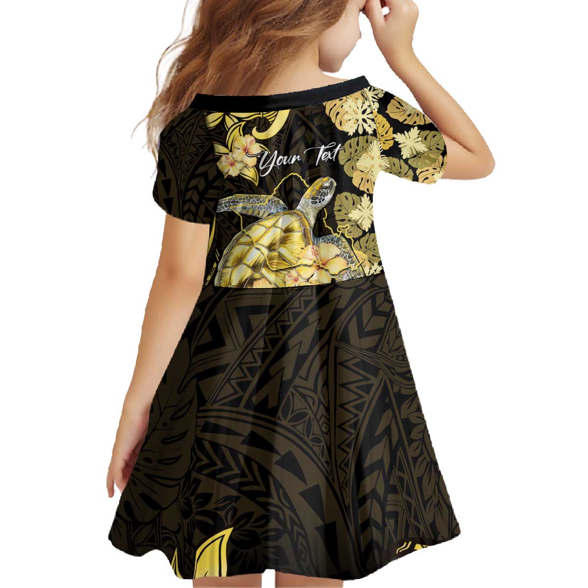 Personalised Aloha Hawaii Oahu Island Family Matching Off The Shoulder Long Sleeve Dress and Hawaiian Shirt Gathering Place Sea Turtle Ilima Flowers