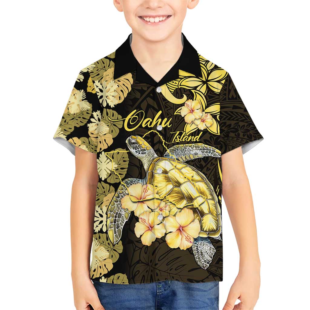 Personalised Aloha Hawaii Oahu Island Family Matching Puletasi and Hawaiian Shirt Gathering Place Sea Turtle Ilima Flowers