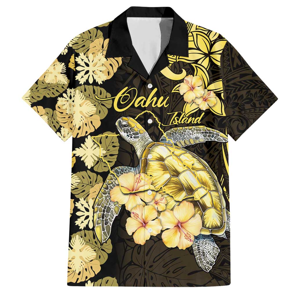 Personalised Aloha Hawaii Oahu Island Family Matching Short Sleeve Bodycon Dress and Hawaiian Shirt Gathering Place Sea Turtle Ilima Flowers