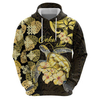 Personalised Aloha Hawaii Oahu Island Hoodie Gathering Place Sea Turtle Ilima Flowers