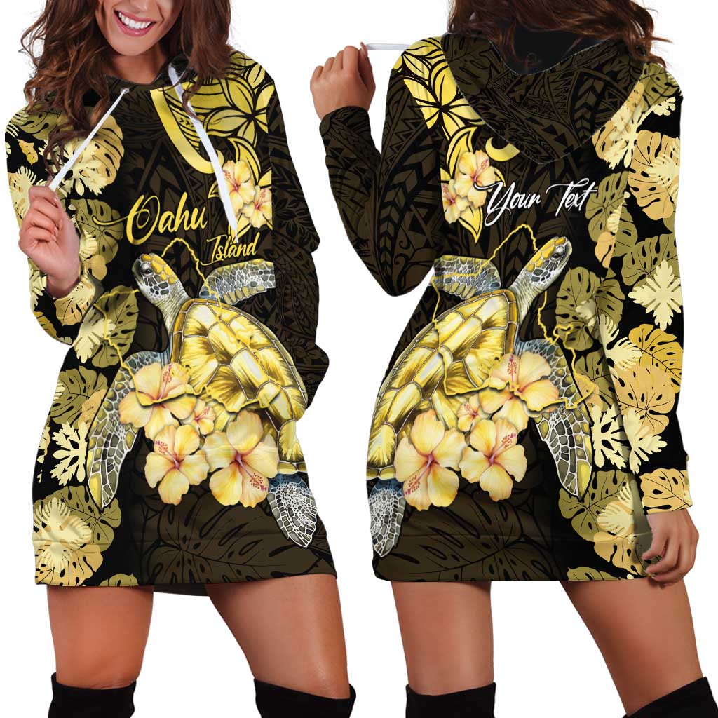 Personalised Aloha Hawaii Oahu Island Hoodie Dress Gathering Place Sea Turtle Ilima Flowers
