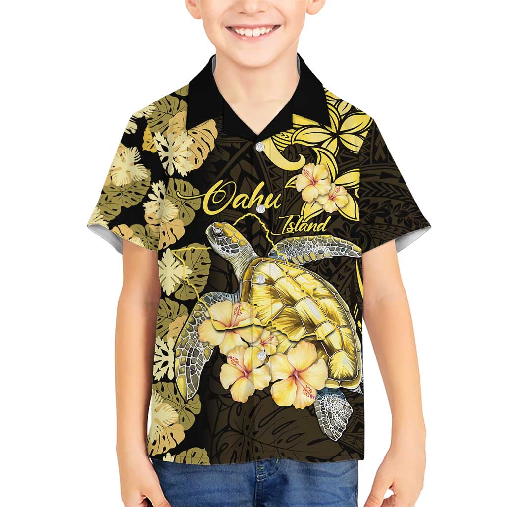 Personalised Aloha Hawaii Oahu Island Kid Hawaiian Shirt Gathering Place Sea Turtle Ilima Flowers