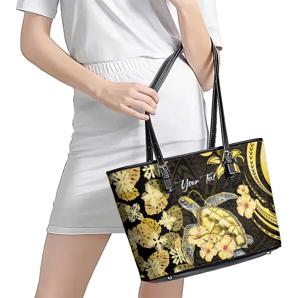 Personalised Aloha Hawaii Oahu Island Leather Tote Bag Gathering Place Sea Turtle Ilima Flowers