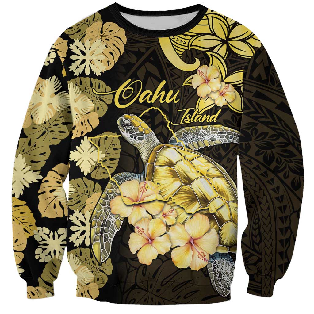 Personalised Aloha Hawaii Oahu Island Sweatshirt Gathering Place Sea Turtle Ilima Flowers