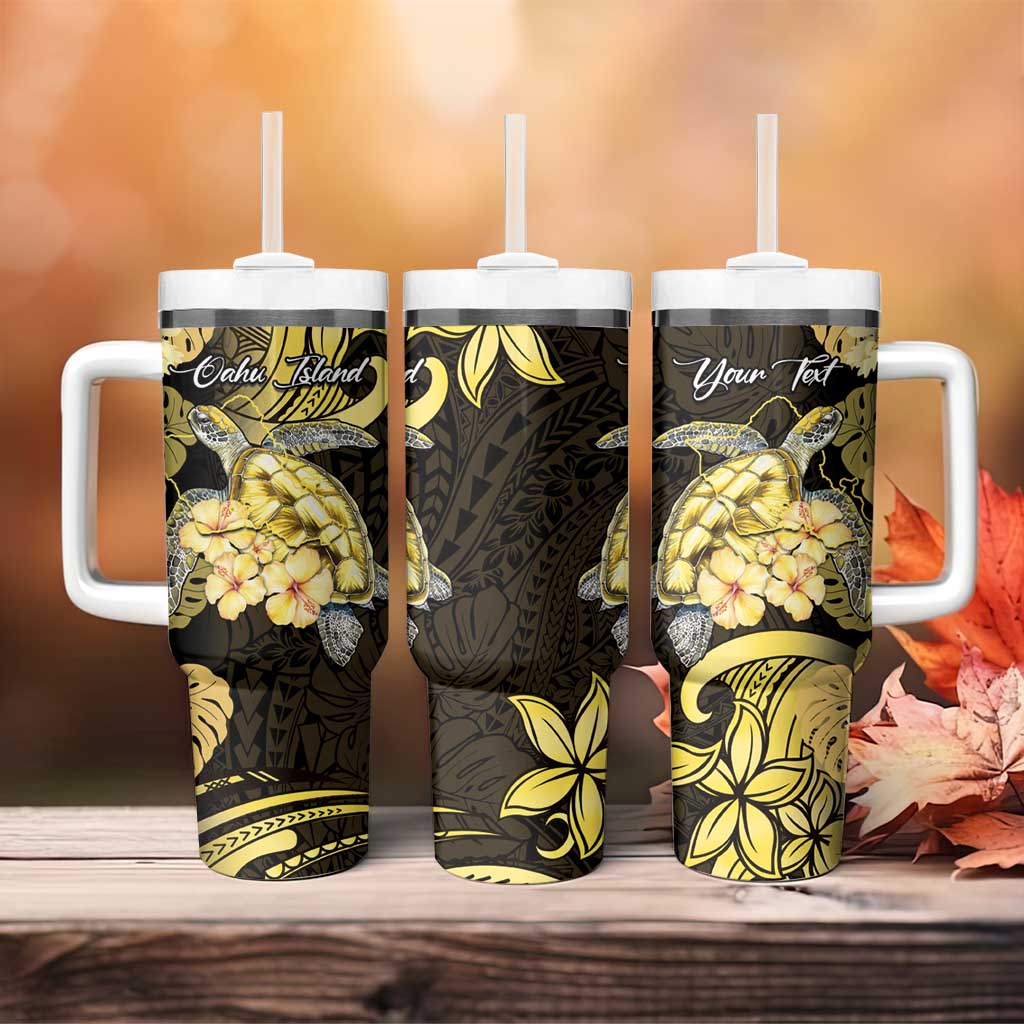 Personalised Aloha Hawaii Oahu Island Tumbler With Handle Gathering Place Sea Turtle Ilima Flowers
