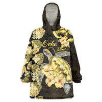Personalised Aloha Hawaii Oahu Island Wearable Blanket Hoodie Gathering Place Sea Turtle Ilima Flowers
