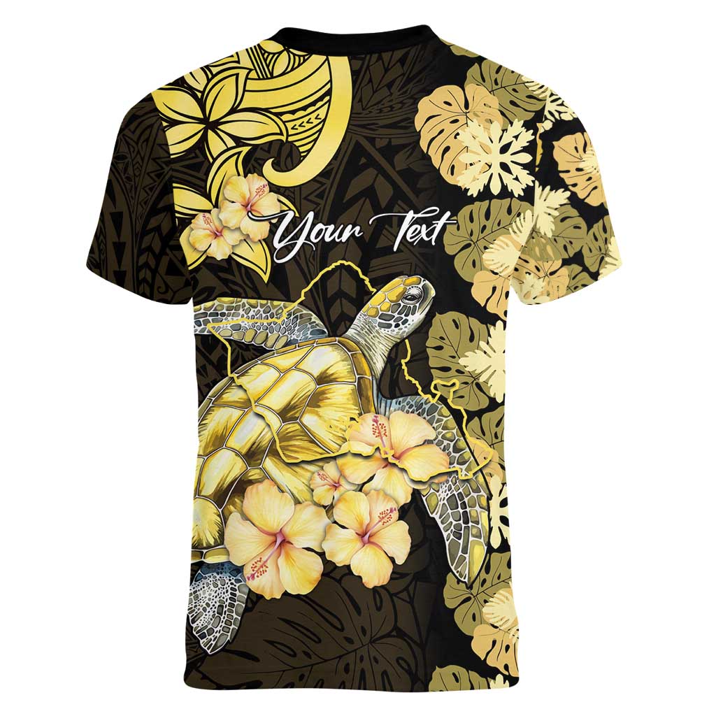 Personalised Aloha Hawaii Oahu Island Women V-Neck T-Shirt Gathering Place Sea Turtle Ilima Flowers