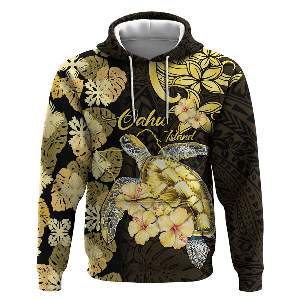Personalised Aloha Hawaii Oahu Island Zip Hoodie Gathering Place Sea Turtle Ilima Flowers