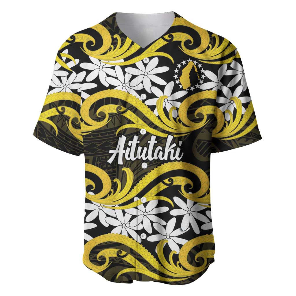 Personalised Cook Islands Aitutaki Baseball Jersey Tiare Maori Polynesian Waves Tattoo