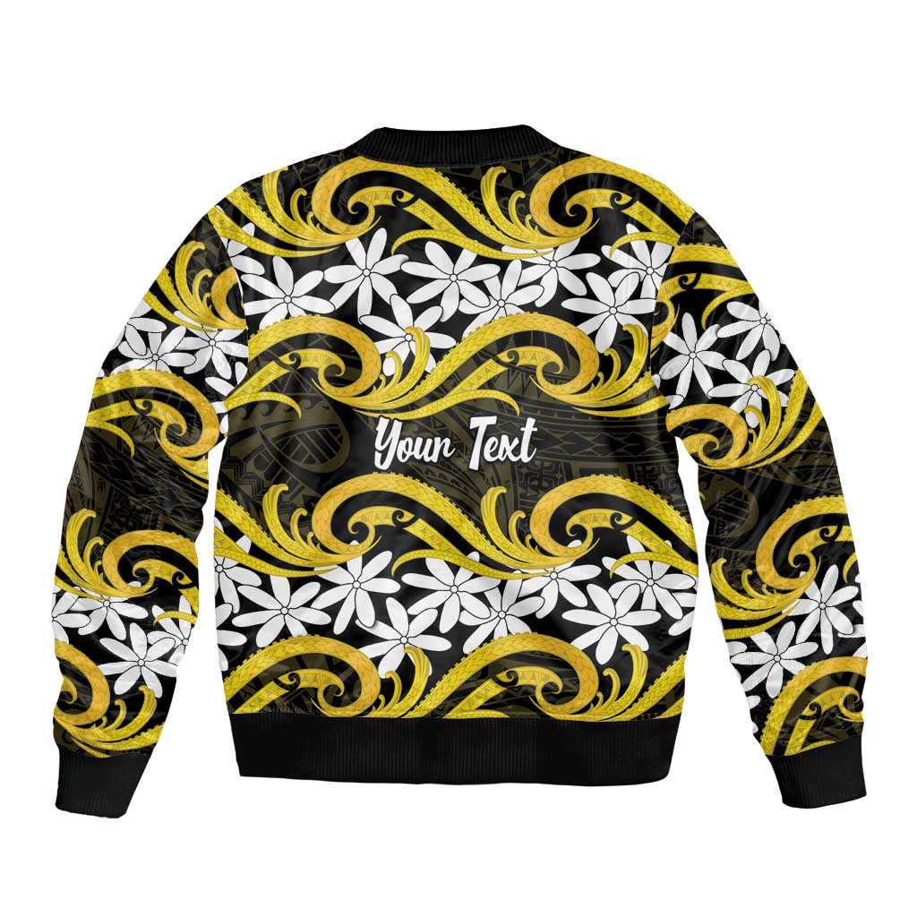 Personalised Cook Islands Aitutaki Bomber Jacket Tiare Maori Polynesian Waves Tattoo LT14 - Polynesian Pride