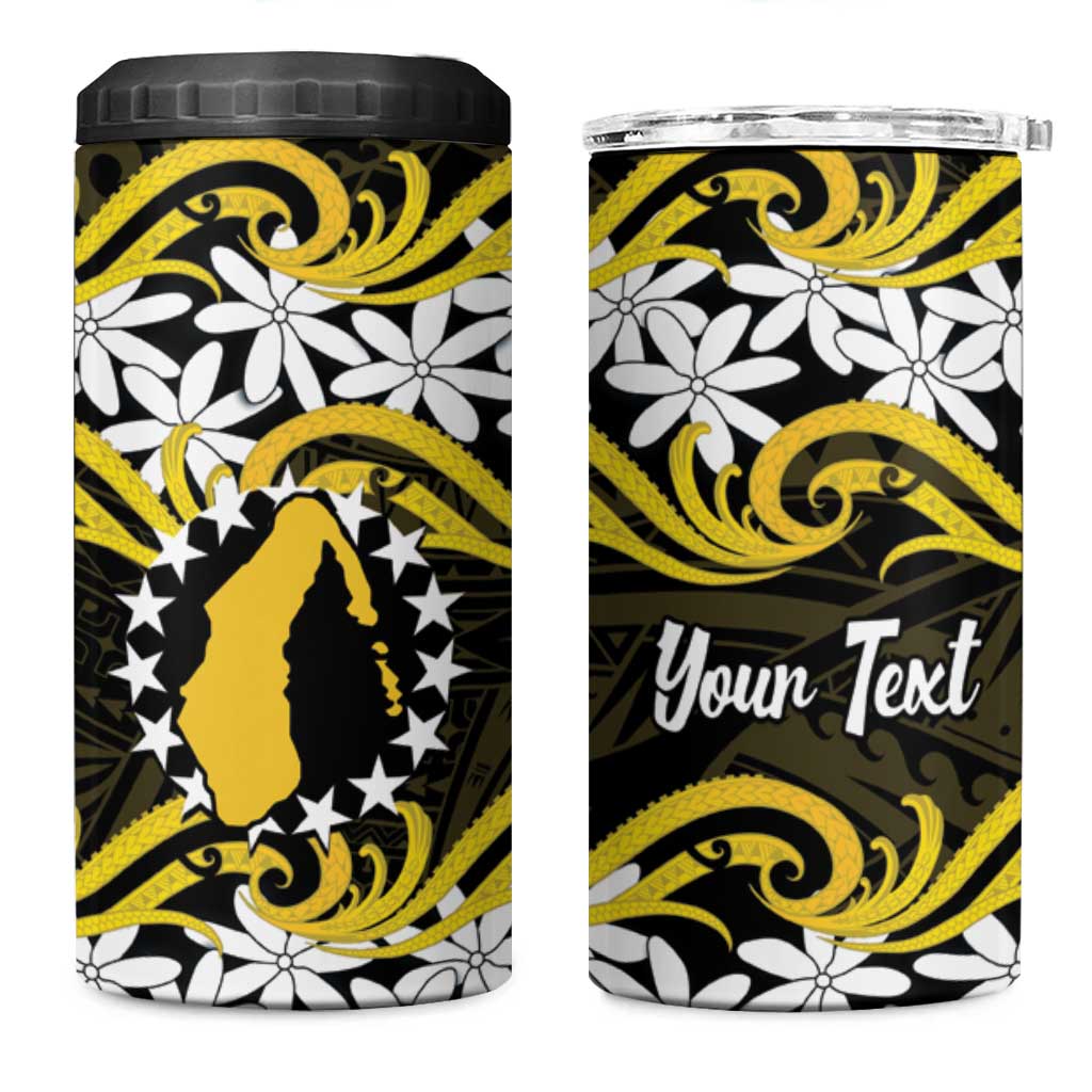 Personalised Cook Islands Aitutaki 4 in 1 Can Cooler Tumbler Tiare Maori Polynesian Waves Tattoo