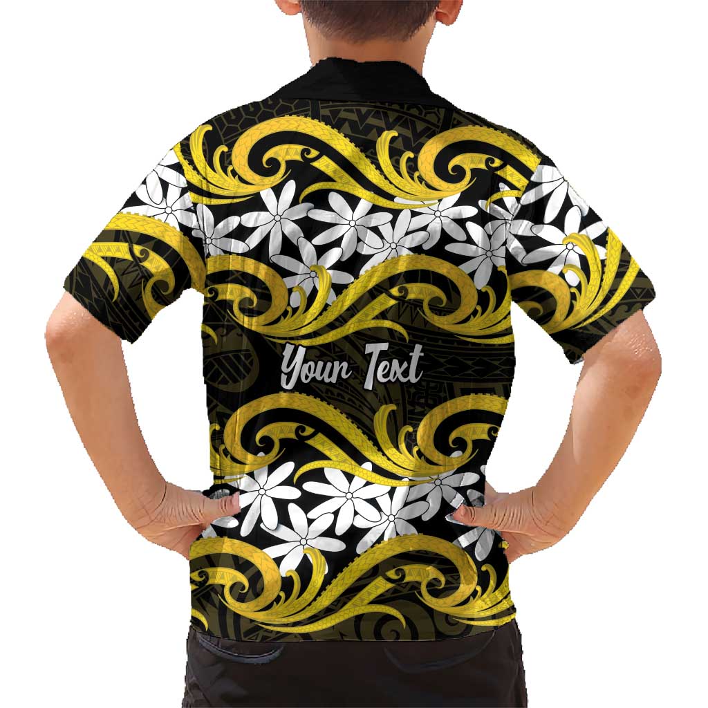 Personalised Cook Islands Aitutaki Family Matching Off Shoulder Short Dress and Hawaiian Shirt Tiare Maori Polynesian Waves Tattoo LT14 - Polynesian Pride