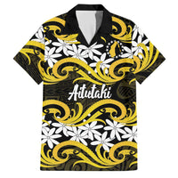 Personalised Cook Islands Aitutaki Family Matching Tank Maxi Dress and Hawaiian Shirt Tiare Maori Polynesian Waves Tattoo LT14 Dad's Shirt - Short Sleeve Yellow - Polynesian Pride