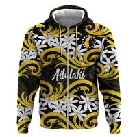 Personalised Cook Islands Aitutaki Hoodie Tiare Maori Polynesian Waves Tattoo LT14 Zip Hoodie Yellow - Polynesian Pride