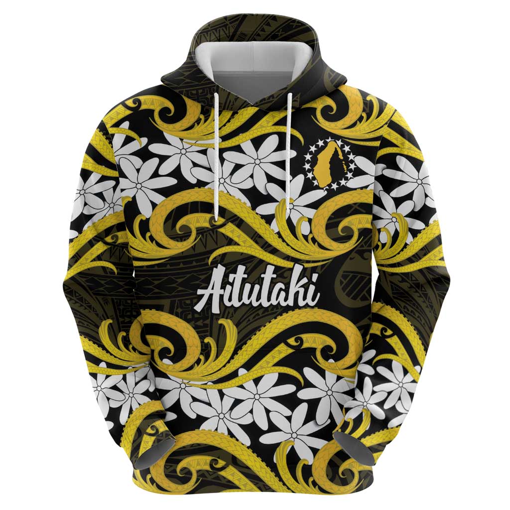 Personalised Cook Islands Aitutaki Hoodie Tiare Maori Polynesian Waves Tattoo LT14 - Polynesian Pride