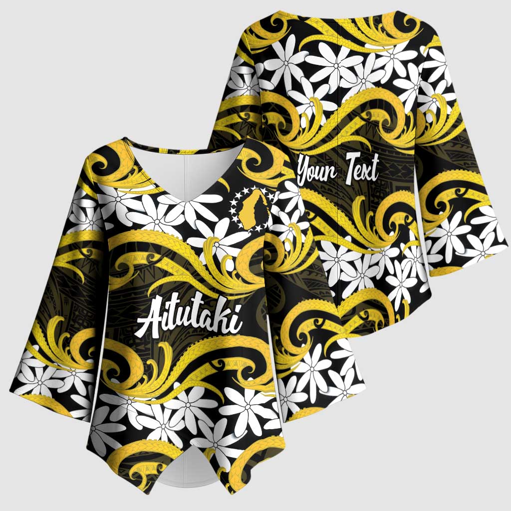 Personalised Cook Islands Aitutaki Kimono Sleeve Blouse Tiare Maori Polynesian Waves Tattoo LT14 - Polynesian Pride