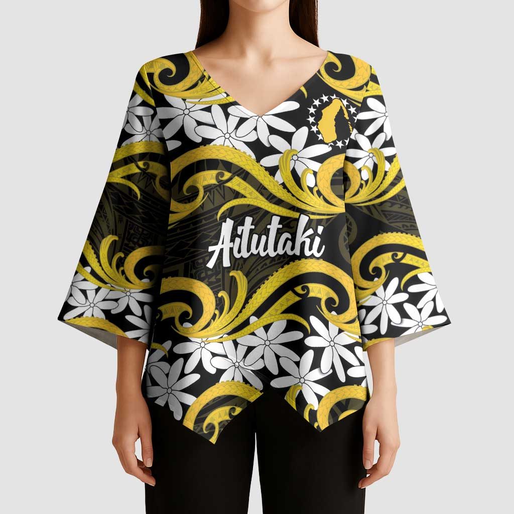 Personalised Cook Islands Aitutaki Kimono Sleeve Blouse Tiare Maori Polynesian Waves Tattoo LT14 - Polynesian Pride