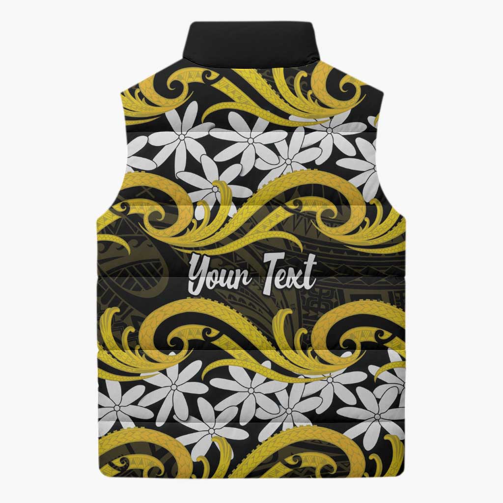 Personalised Cook Islands Aitutaki Sleeveless Puffer Jacket Tiare Maori Polynesian Waves Tattoo LT14 - Polynesian Pride
