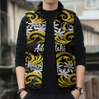 Personalised Cook Islands Aitutaki Sleeveless Puffer Jacket Tiare Maori Polynesian Waves Tattoo LT14 - Polynesian Pride