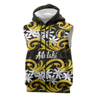Personalised Cook Islands Aitutaki Sleeveless Zip Hoodie Tiare Maori Polynesian Waves Tattoo