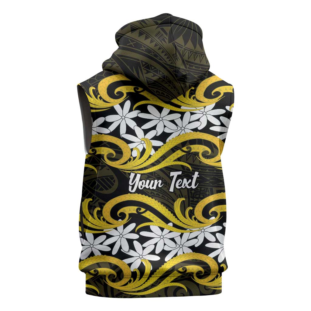 Personalised Cook Islands Aitutaki Sleeveless Zip Hoodie Tiare Maori Polynesian Waves Tattoo