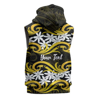 Personalised Cook Islands Aitutaki Sleeveless Zip Hoodie Tiare Maori Polynesian Waves Tattoo