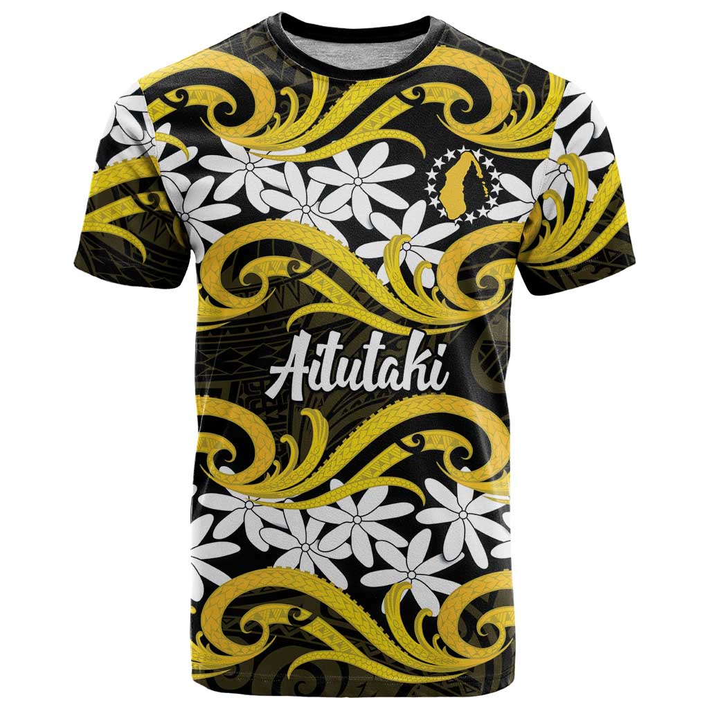 Personalised Cook Islands Aitutaki T Shirt Tiare Maori Polynesian Waves Tattoo