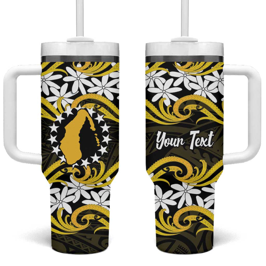 Personalised Cook Islands Aitutaki Tumbler With Handle Tiare Maori Polynesian Waves Tattoo